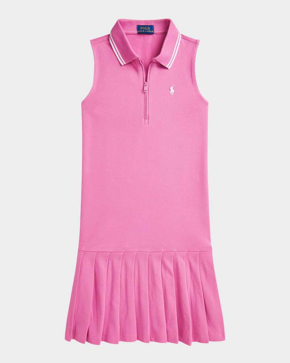 Girl's Pleated Mesh Polo Dress, Size S-X